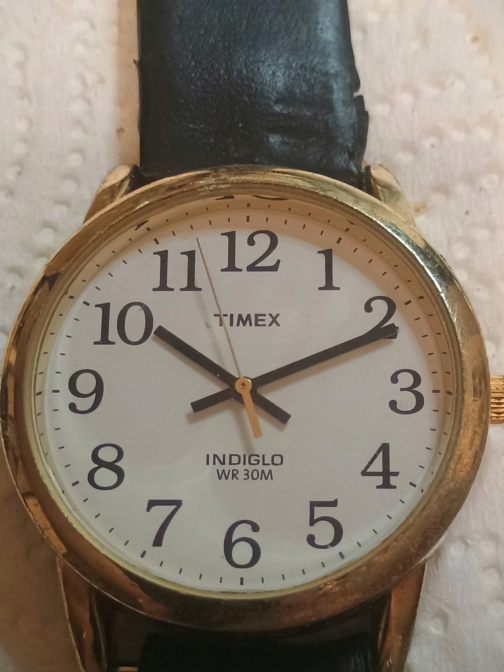 Timex Men’s Black Leather Strap Gold-Tone Case Watch - White Dial